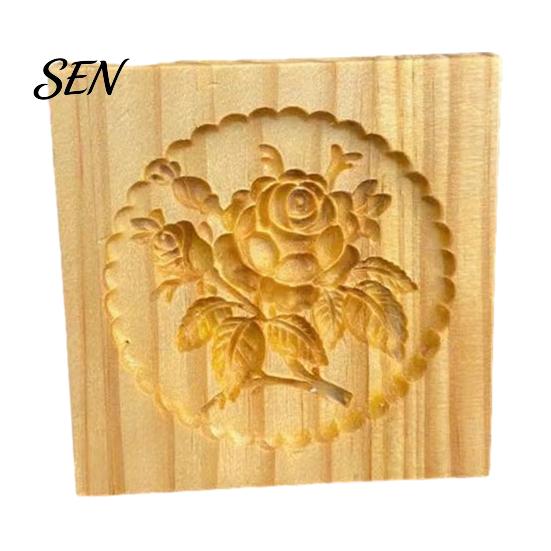 Nonstick Dough Stamp Molds Wood Cookie Cutter Mold, Round Gingerbread Biscuit for Easy Release Cake Embossers DIY Baking, Fondant Decoration, Holiday