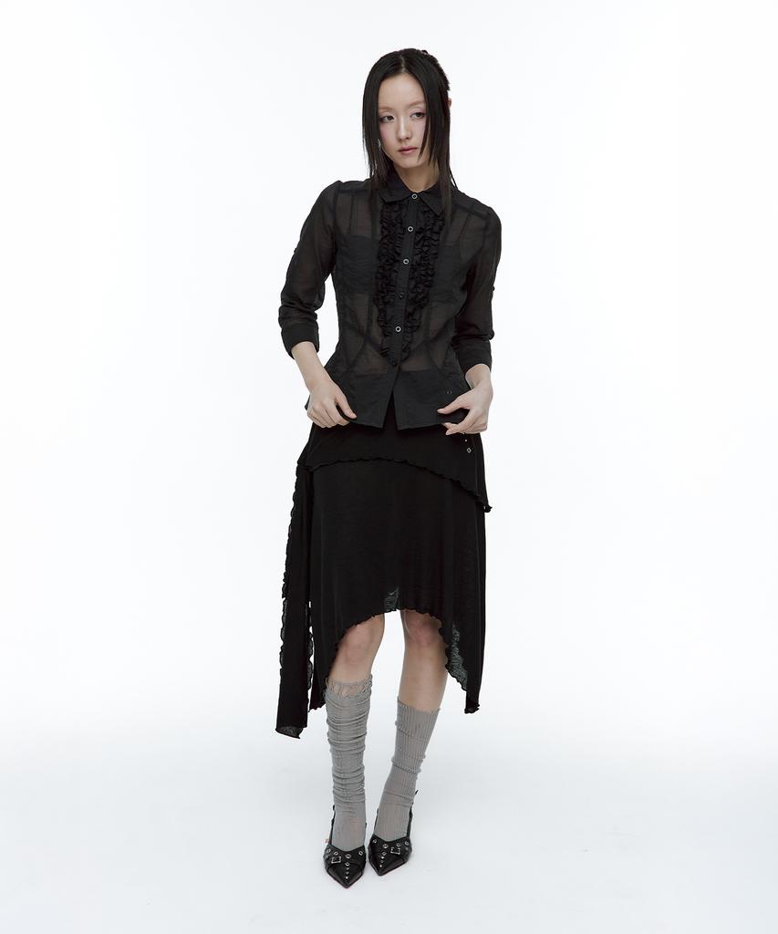 Rough Neck Asymmetrical Tie Knit Skirt Black