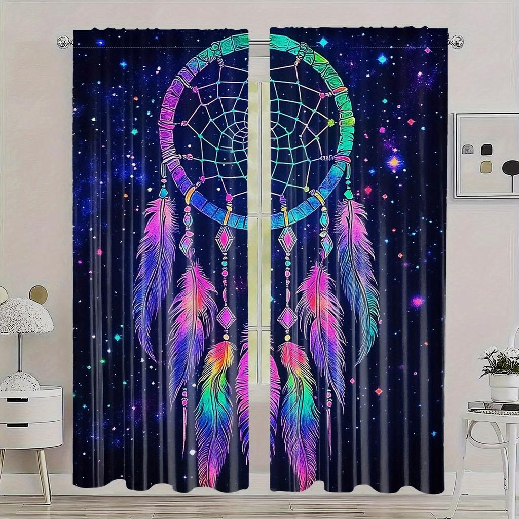 2pcs Classic Style Polyester Dreamcatcher Blackout Curtains   with Grommets   for Bedroom & Living Room