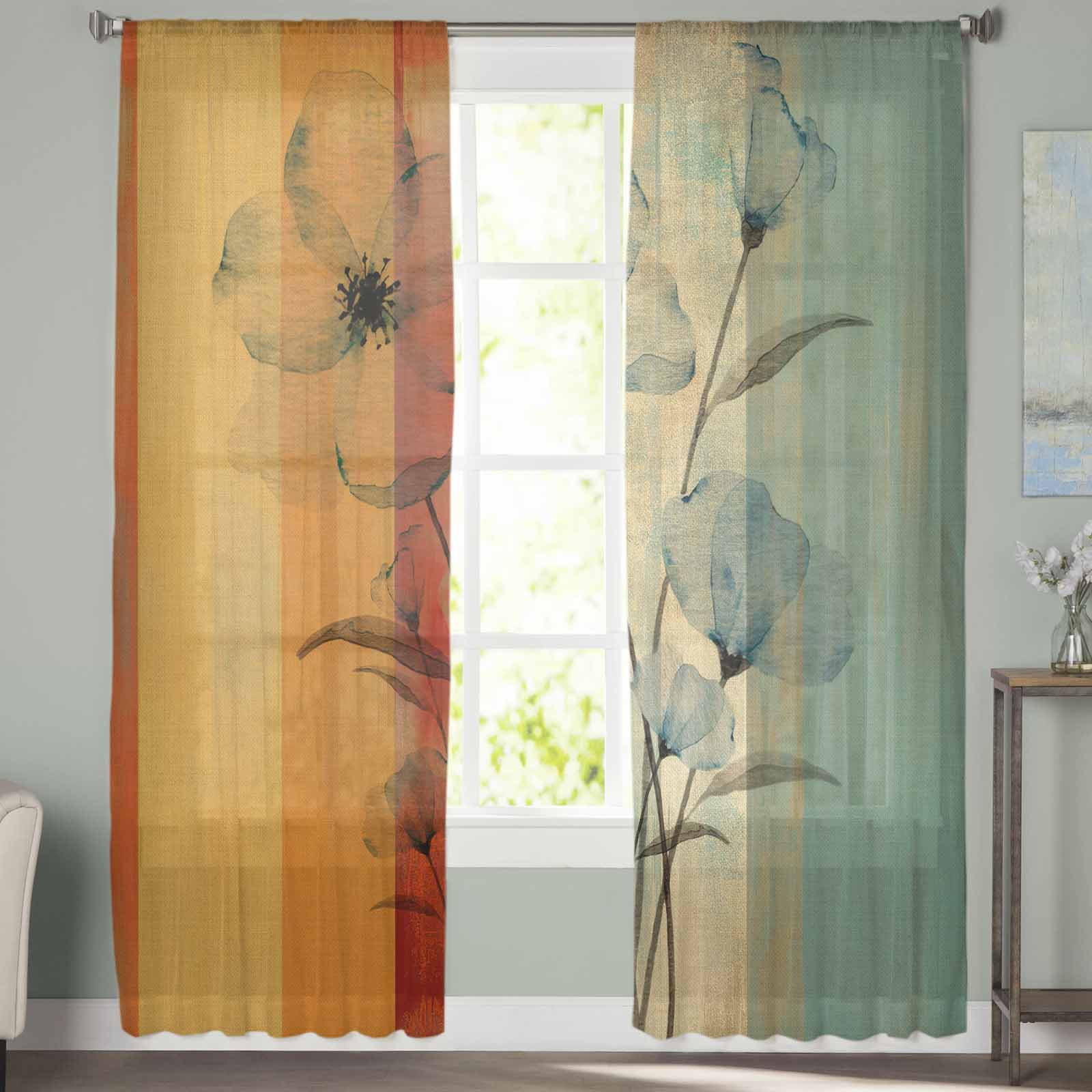 Наложение цветочных полосок тюля на окна для спальни — фото 3