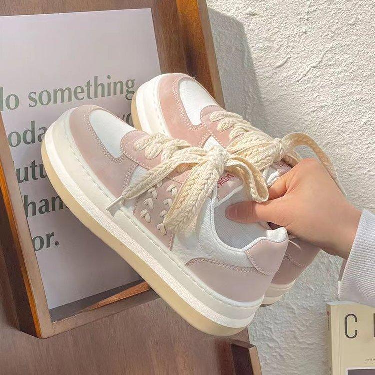 Wheat Ears Single Shoes Women's 2025 Autumn Rubber Muffin Soft Sole Fashion Color Matching Lace Casual Sports Shoes Women Mixed Batch