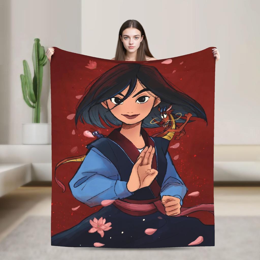 Mulan Mushu Flannel Blanket Winter Super Warm Bedding Throws for Kids Home Decor Graphic Bedspread Sofa Bed Cover