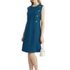 Women's Fashion Casual Double Breasted Round Neck Sleeveless Invisibility Zipper Dress