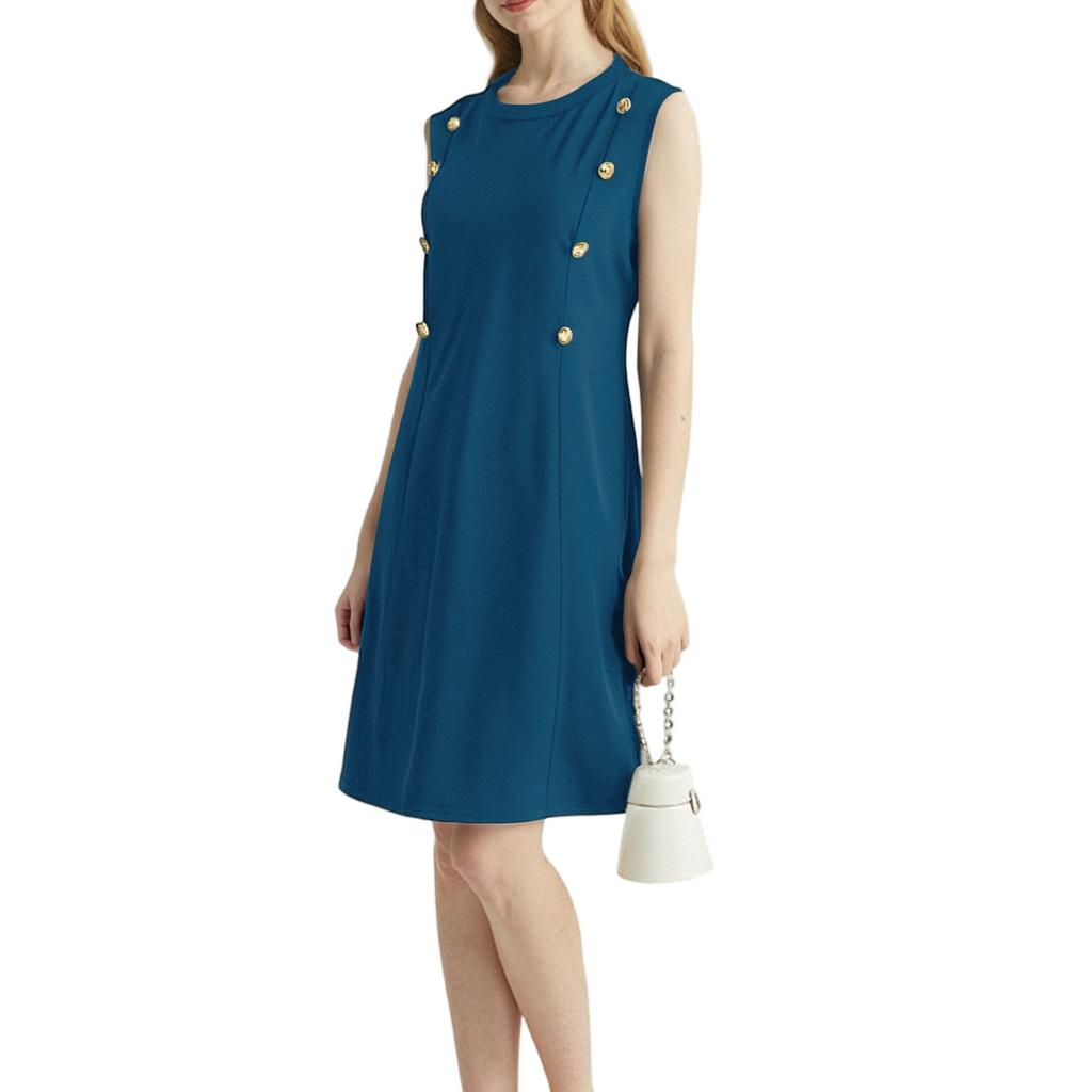 Women's Fashion Casual Double Breasted Round Neck Sleeveless Invisibility Zipper Dress