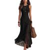 European and American solid color sleeveless round neck splicing irregular chiffon ruffle edge elegant holiday dress