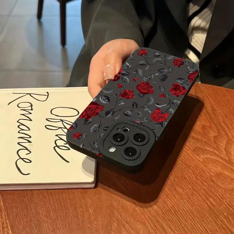 New Retro Fashion Rose Phone Case For iPhone16 15 14 13 12 11 Pro Max Mini XS XR X Plus Shockproof Matte Soft Silicone Cover