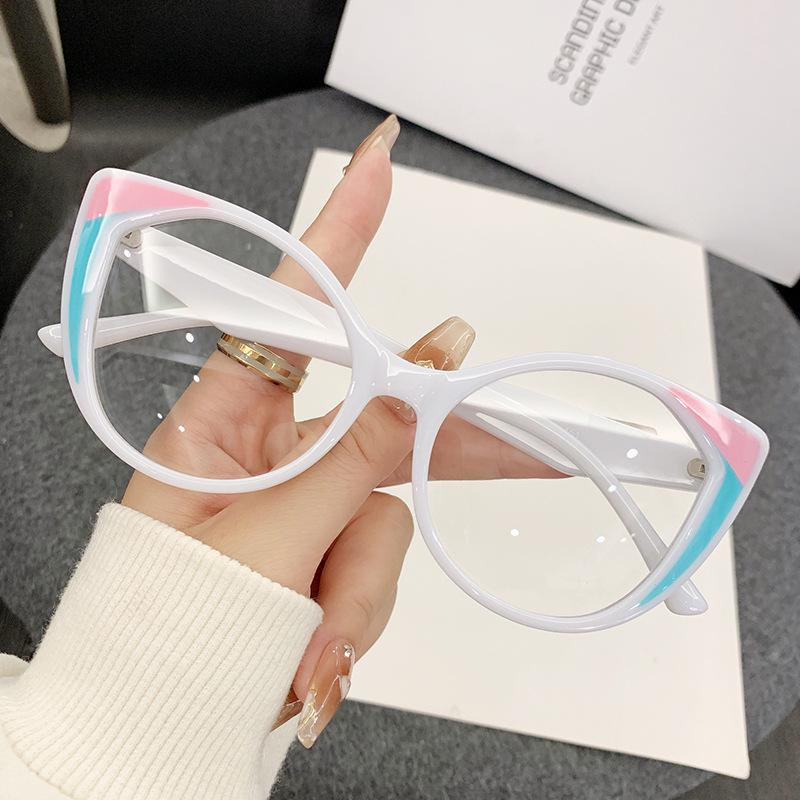 European American Cat Eye Anti-blue Light Women's Color Block Glasses