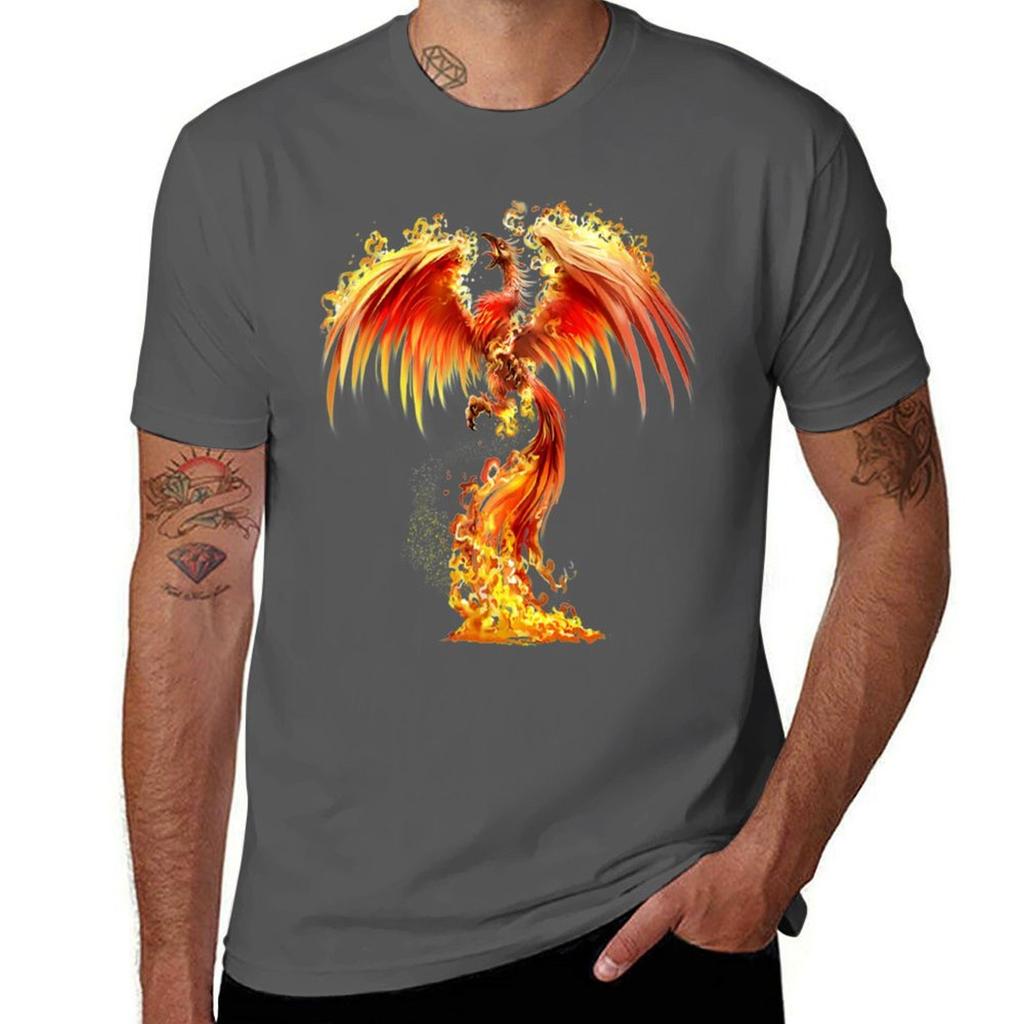 Fantasy Orange Fire Phoenix Rises From The Fiery Ashes Tshirt Water Resistant Casual Tshirt