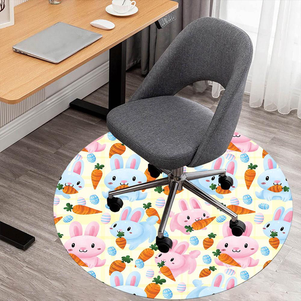 1pc Easter Bunny Round Chair Mat Area Rug - Non-Slip, Floor Mat for Office, Bedroom, and Indoor Decor -1002177
