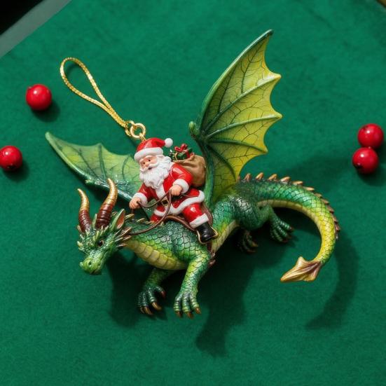 Exquisite Xmas Gift for Friends 2Pcs Santa Dragon Rider Christmas Ornament, 2D Acrylic Flying Artistic And Decor Claus Hanging Decor, Festive