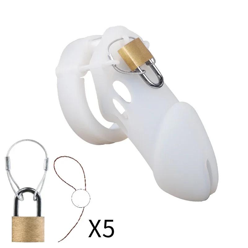 Silicone Chastity Cage Male Cock Lock With 5 Sizes Penis Ring Chastity Belt Sextoys For Men Stretcher BDSM Gay Sex Shop