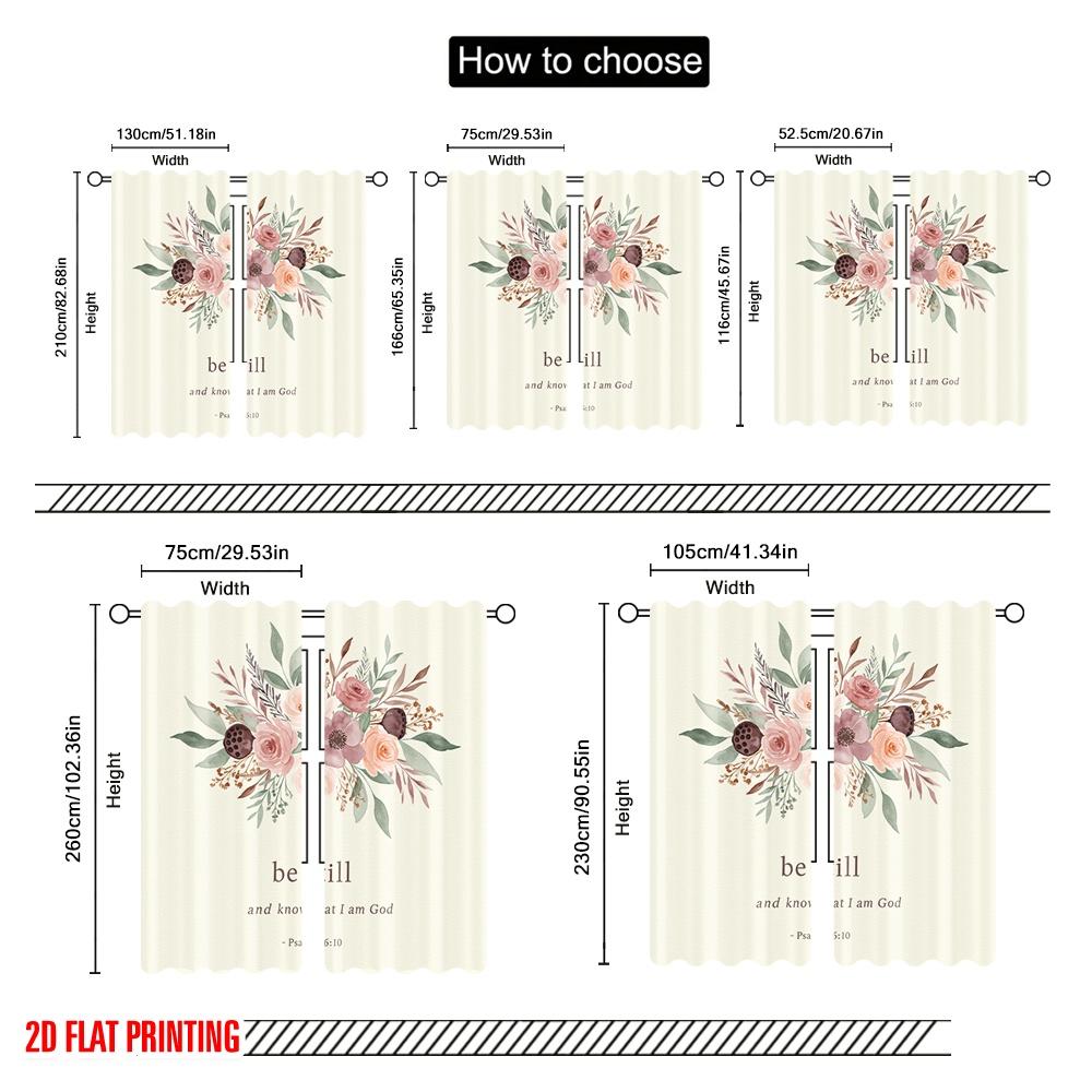 2pcs 2D Flat Printing Window Drapes Floral God's Stillness Psalm 46 10 100% Polyester Fabric Without Electricity Birthday Party