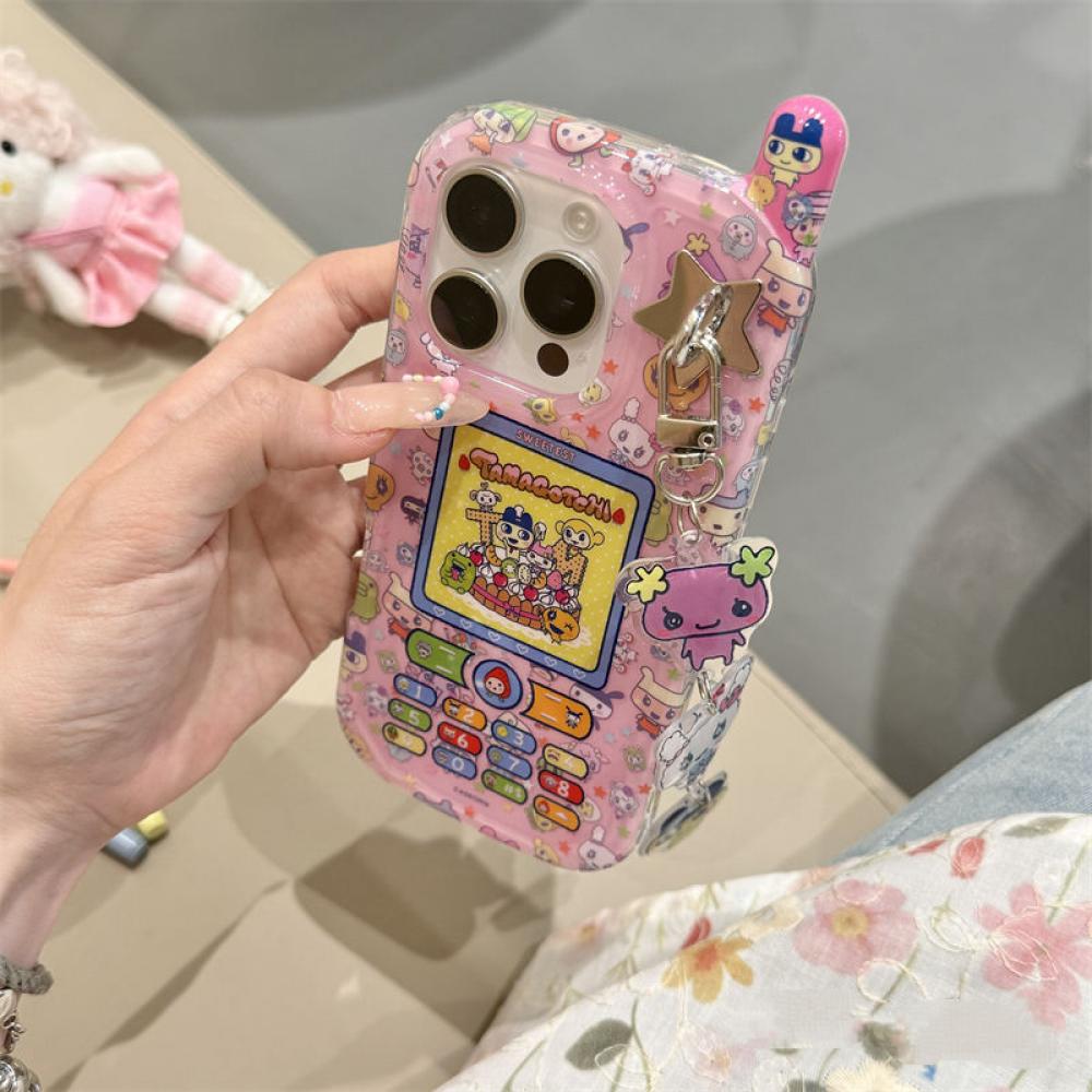 NEUE Cartoon Tamagotchi Stil Handyhülle für iPhone 16 Pro Max Acryl Aufkleber Anhänger dekorieren Mädchen Geburtstag Feiertagsgeschenke