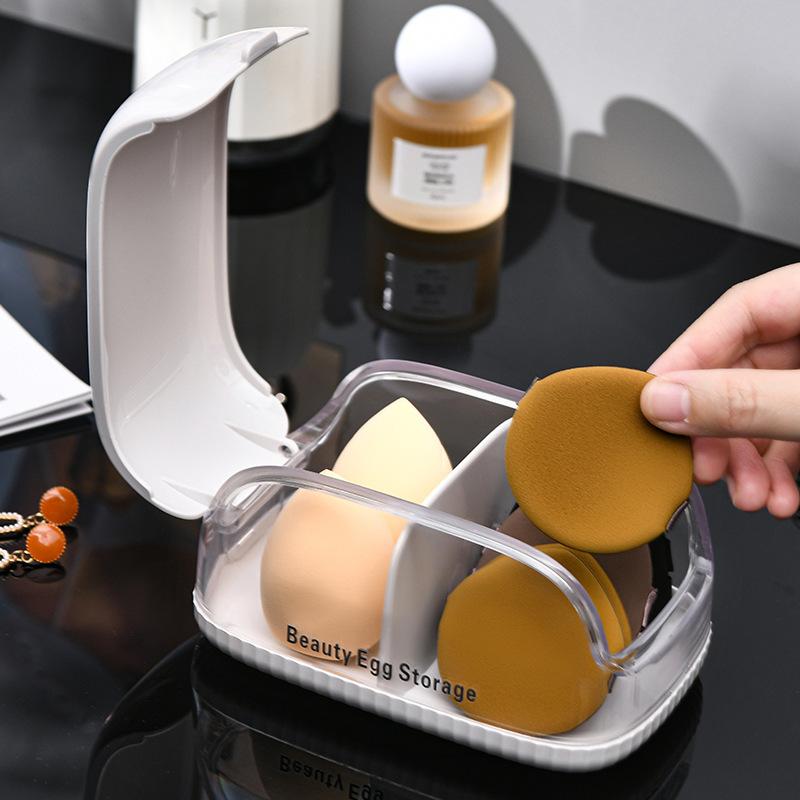 Beauty Egg Storage Box with Cover Dust-proof Dressing Table Lipstick Air Cushion Storage Shelf Portable Powder Puff Storage Box