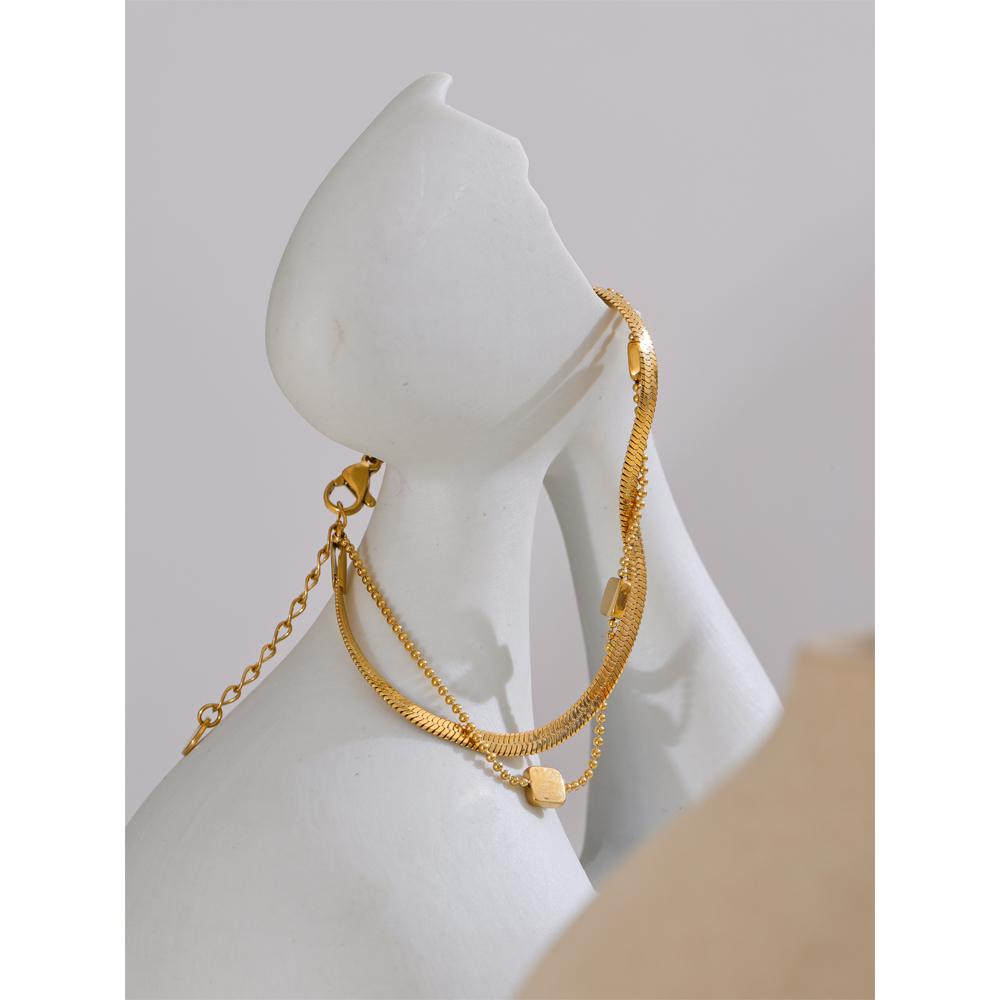 Eetit 2025 316L Stainless Steel Double Layered Snake Chain Stacking Bracelet Bangle Waterproof Trending Jewelry Accessories