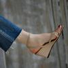 Temperament increases niche high sense 2024 summer wedge heel sandals women's apricot, high heel word with muffin women's shoes