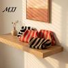 Daily Travel Toiletry Organizer Snap Shut Makeup Bag, Striped Knitted Clutch Pouch, Stylish Small Cosmetic Pouch for Purse Wide Open Brushes