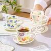 Creative Hand Pinched Ceramic Coffee Cups and Saucers Cute Hand-painted Floral Blueberry Love Mugs Home Afternoon Tea Drinkware