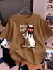 Drink Cartoon Dun Dun Cat Prints TShirts Womens Cotton Summer Short Sleeve T Shirt Loose Soft ONeck Tops Casual Womans Clothes