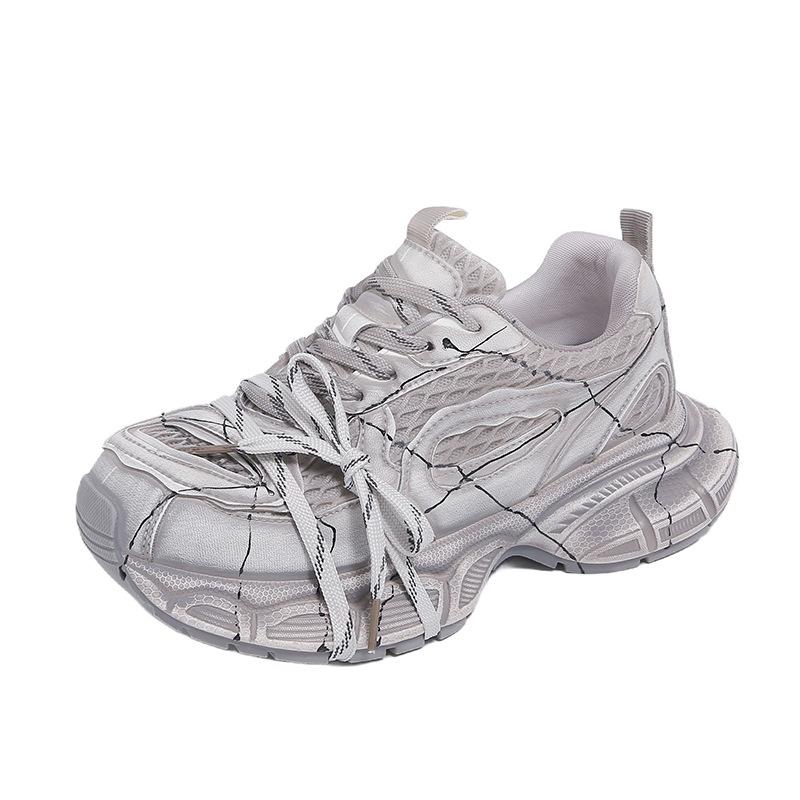 European retro polished graffiti platform dad shoes women 2025 new casual muffin shoes versatile mesh sneakers