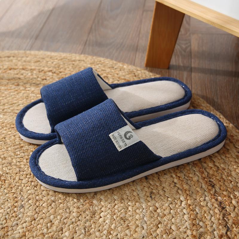 Fashion  Women Men Indoor Slipper Anti-slip Lovers House Floor Shoes Soft Ladies Summer Home Slides Breathable Flax Slippers 44