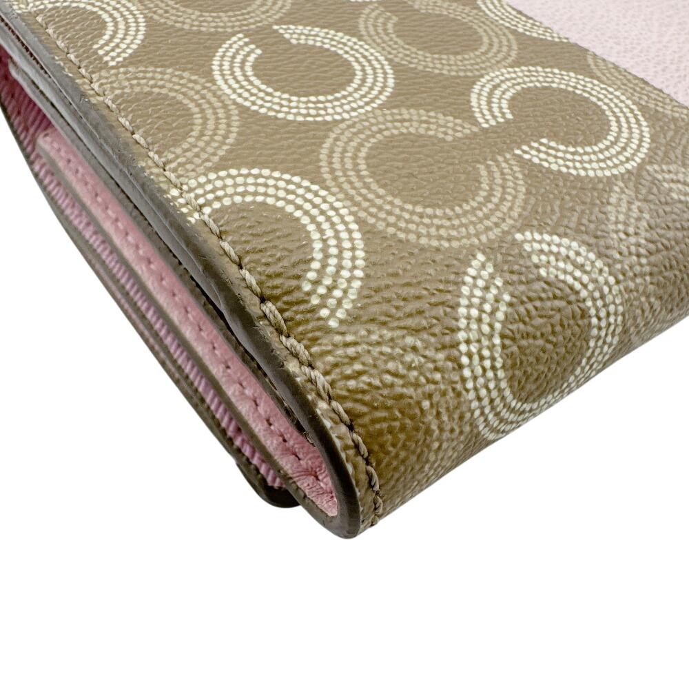 COACH compact Op art PVC Bifold Wallet beige PVC Used