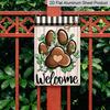 2D Flat Dog Paw Print Welcome Metal Sign, 8×12 Inch Aluminum Wall Art, Rustic Farmhouse Design with Greenery & Plaid, Durable Decor for Pet Lovers