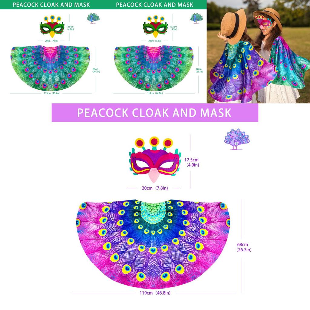 Childrens Peacock Costume Set With Mask And Wings For Halloween And Party Dress Up