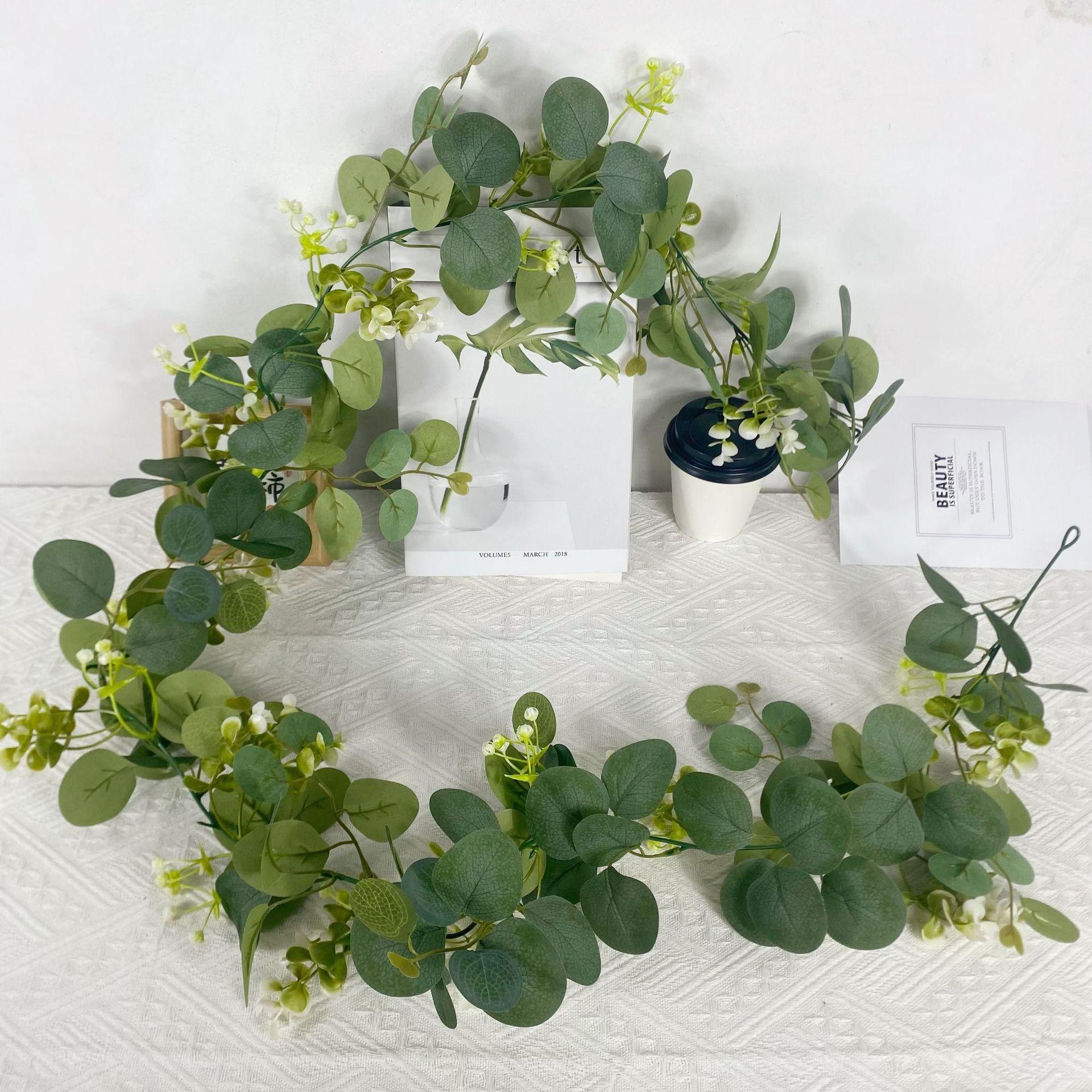 

Simulation Rattan 72 Mesh Eucalyptus Green Plant Rattan Eucalyptus Leaf Forest Family Home Decoration Money Leaf Christmas Wreath