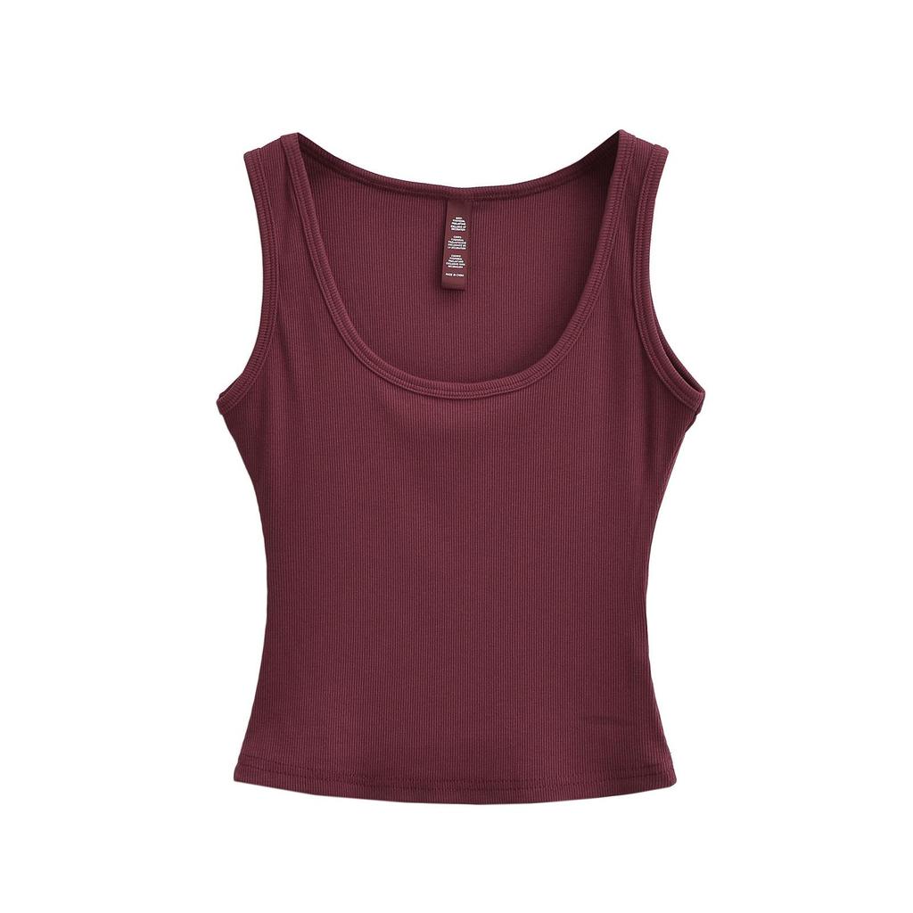 2024 Spring/Summer U-Neck Slim Fit Sleeveless Tank Top: Women's Solid Color Bodycon Camisole