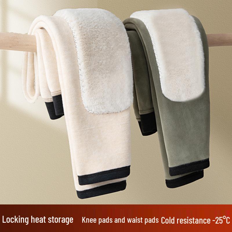 

Мужские зимние брюки с высокой талией и флисовой подкладкой, с наколенниками - Теплые хлопковые леггинсы для мужчин среднего и пожилого возраста L (95-115 jin) чёрный