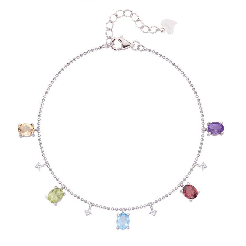 Gypsy Natural Garnet Topaz Amethyst Citrine Bracelet Women S S925 Sterling Silver Color Treasure Jewelry