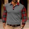 Stylish Long-Sleeve Polo Shirt with Plaid Contrast, Casual and Versatile for Daily Wear