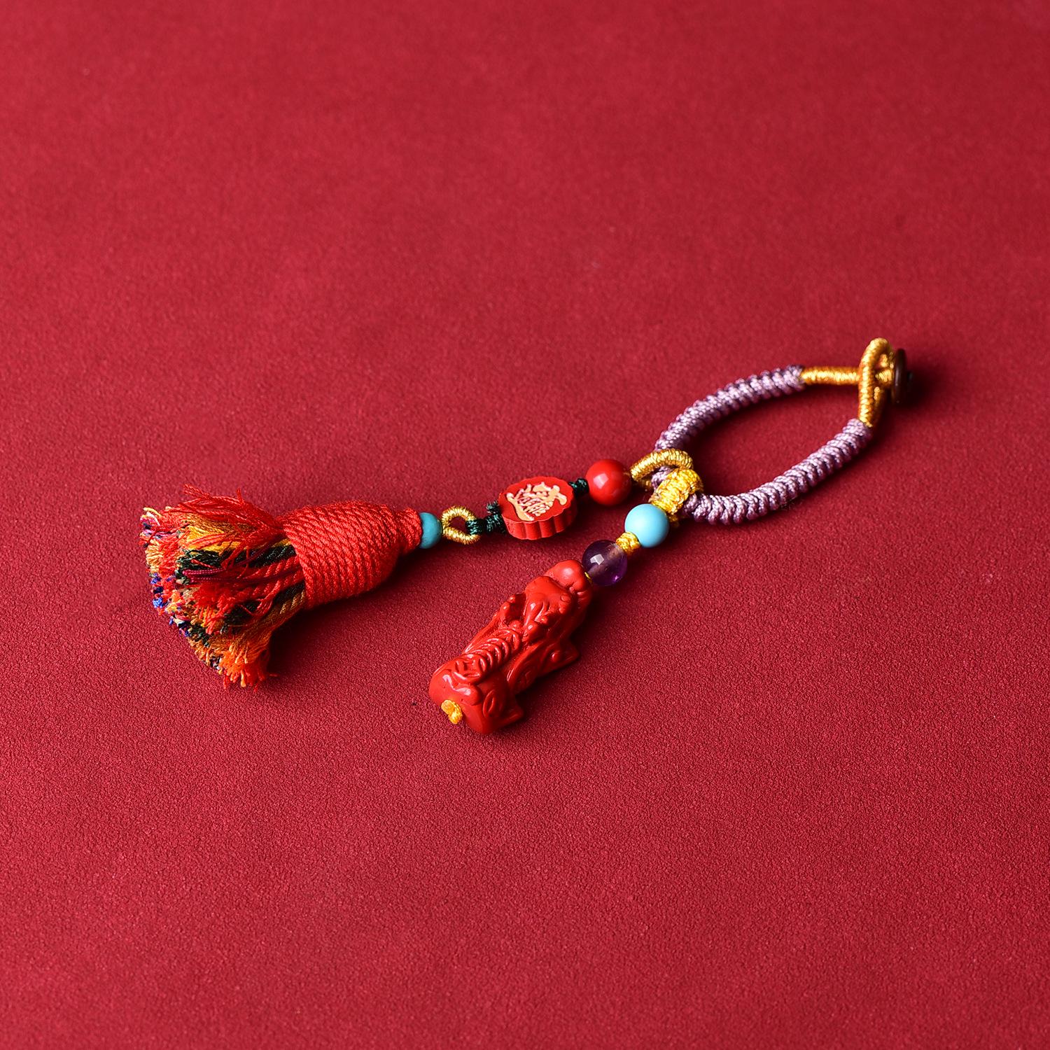 Ancient Style Hand-Woven Cinnabar Pixiu Backpack Pendant High Content Cinnabar