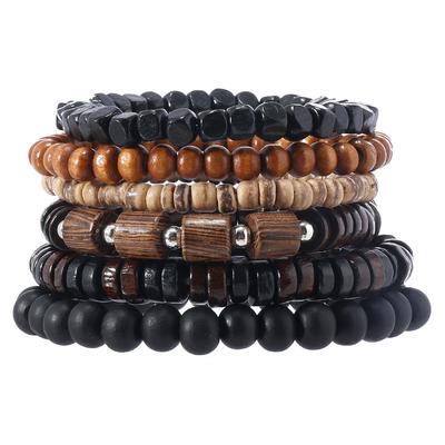 Daily Decoration For Men/Women/Couples/Mom/ Dad/ Friend Gift Jewelry Vintage Casual Wooden Bead Bracelet Multilayerk Bracelet Simple Fashion 6pcs/set