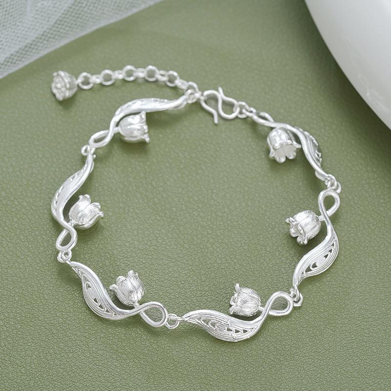 

Lily of The Valley Bracelet Exquisite Wave Bangle Fresh Dreamy Elegant Party Jewelry Women Super Divine Aura Hand Accessories 17-20cm серебряный