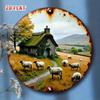 Vintage Cottage Metal Wall Art Pastoral Farmhouse Decor with Sheep Stone House Rustic Home Sign