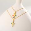 Colorful Natural Stone Cross Pendant Necklace,Gold Color Stainless Steel Snake Chain Necklaces,Charm Jewelry Gift