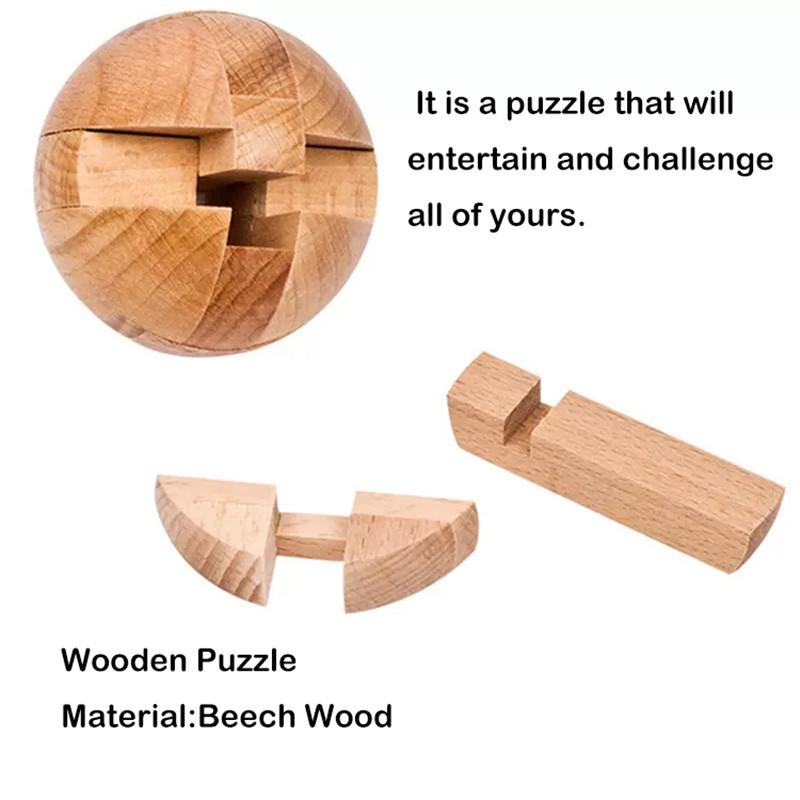 Lucchetto di Kongming in Legno, Puzzle 3D a Forma di Sfera, Giocattolo di Intrattenimento per la Mente, Puzzle Sferici per Adulti e Bambini