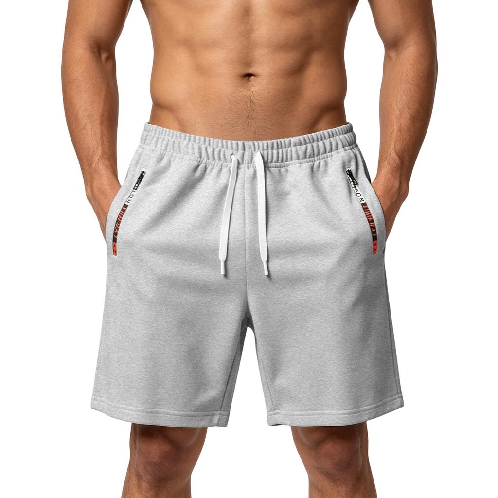 Men Loose Fit Lightweight Shorts Breathable Sweat Absorbing Athletic Training Running Shorts with Drawstring Waistband and Zippered Pockets
