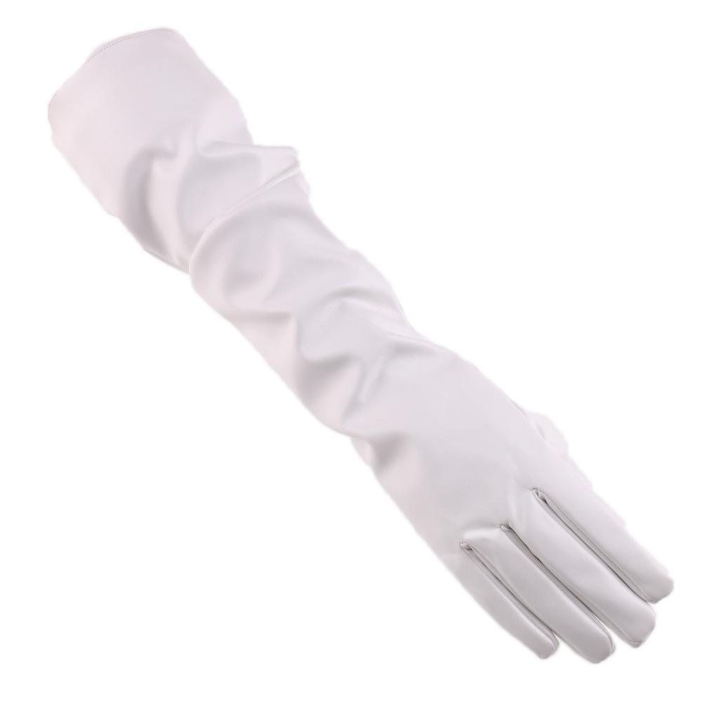 Women's Performance Long Leather Gloves with Extended Warm and Velvet Wedding Dress with Fashionable PU Leather Gloves