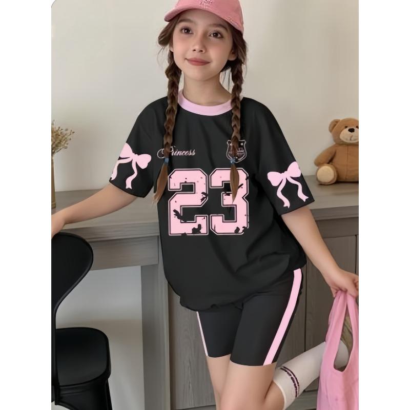 Fashion Women's Short-sleeved Set Spring Summer Number 23 Bow Fashion Women's Short-sleeved Casual Set