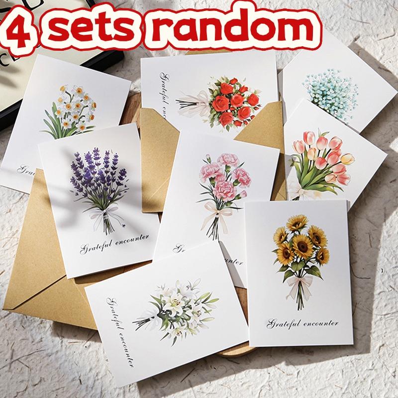 1/4/8 sets Flower Bouquet Cards with Envelopes for Thank You, Wedding, Valentine, Christmas, Birthday, Parents, Wife, Teacher
