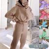 QICED Women's Fashion Casual Long Sleeve Hooded Autumn Winter Pants Suits Casual Chic
