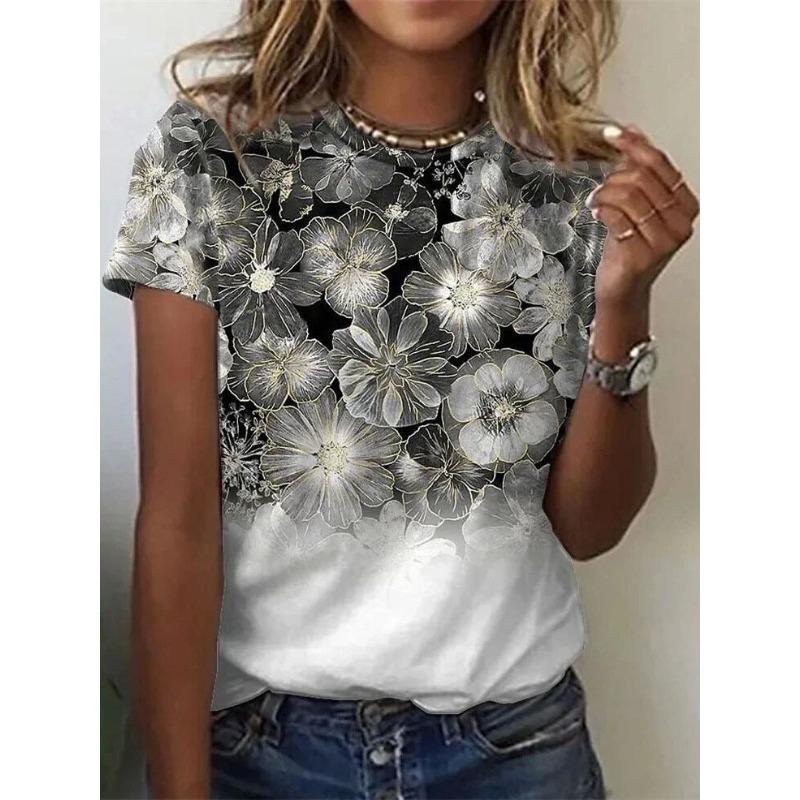 

Casual round Neck Short Sleeve 3D Printed Top Women s T-shirt Summer Season Regular Length Fashion Print Design S