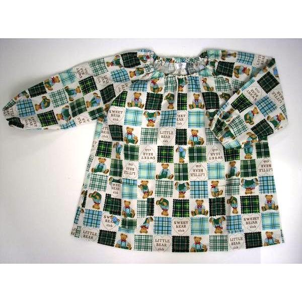 Smock [Kindergarten/Toddler] (Green Bear) 100% cotton, long sleeves, admission, kindergarten, nursery school, elementary school