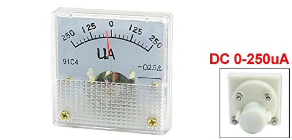 Uxcell Analogový panelový měřič proudu DC 91C4 Ampérmetr pro automobilový obvod Tester ampér 1 kus -250-250uA Testování, Nabíjení, Měřidlo,