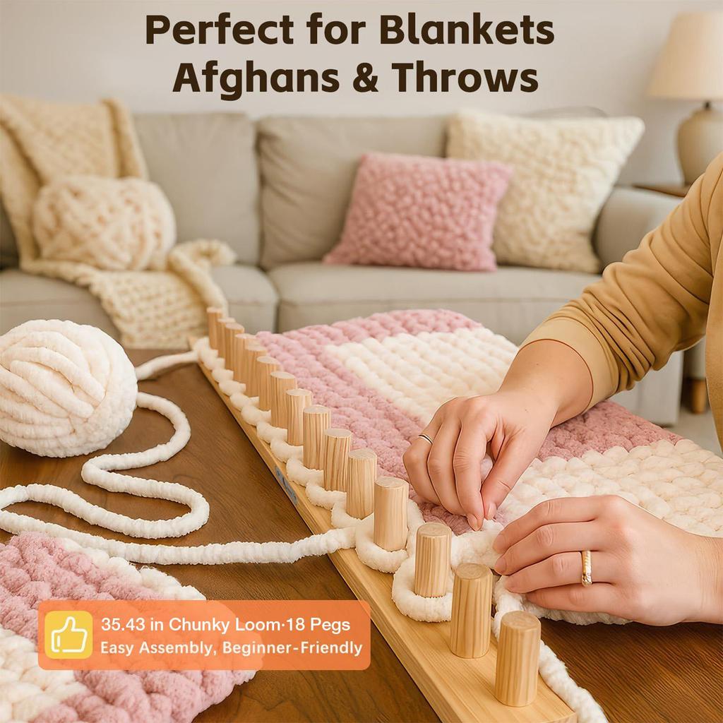 Knitting Loom Chunky Yarn Blanket Loom Adjustable Portable Weaving Loom Crochet Accessories for Chunky Blankets Hand Knitting