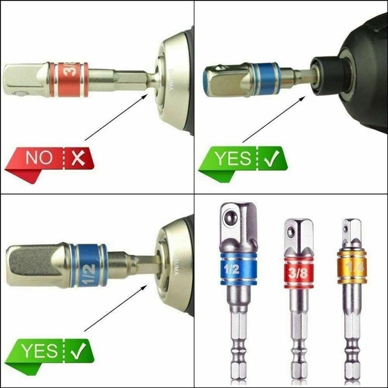 3-częściowy aluminiowy pierścień, stalowa kulka, zestaw przedłużek, trzpień sześciokątny na kwadratowy, adapter do klucza nasadowego 1/2", 3/8", 1/4".