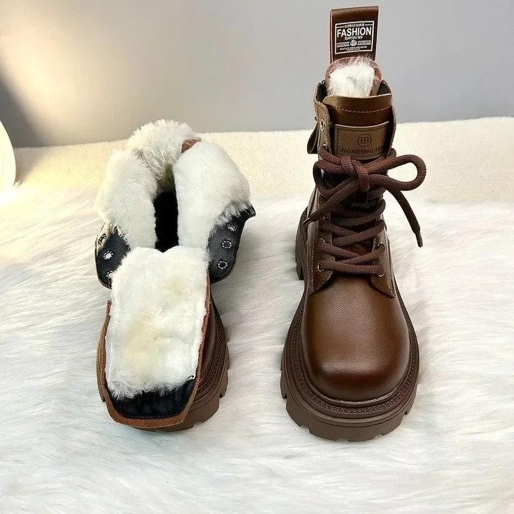 

Мода 2025 Новые Женские Ботинки Повседневная Обувь Женская Короткий Плюш Женские Классические Панк Женские Туфли Высокий Каблук Ботинки на Платформе Botas De Mujer 40 коричневый